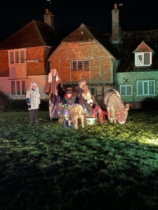 Winter scene out door nativity scene with animals