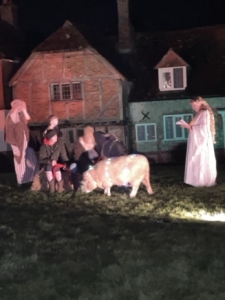 Winter scene out door nativity scene with animals