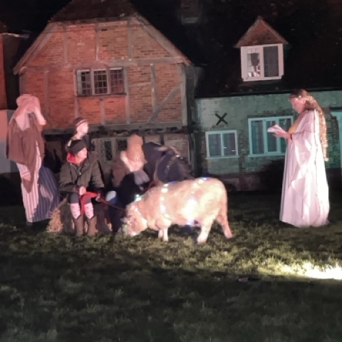 Winter scene out door nativity scene with animals